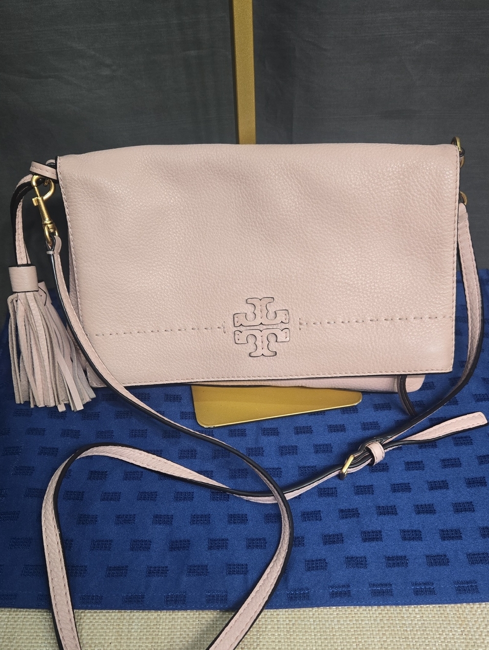 Tory Burch Light Pink Pebbled Leather Crossbody with Tassel